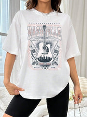 Guitar Graphic Round Neck Half Sleeve T-Shirt - Cute Little Wish