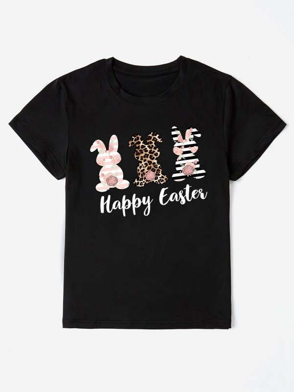 HAPPY EASTER Round Neck Short Sleeve T-Shirt - Cute Little Wish