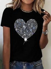 Heart Graphic Round Neck Short Sleeve T-Shirt - Cute Little Wish