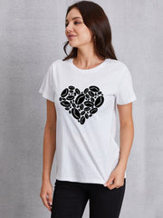 Heart Round Neck Short Sleeve T-Shirt - Cute Little Wish