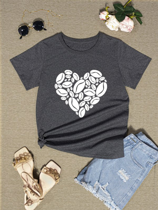 Heart Round Neck Short Sleeve T-Shirt - Cute Little Wish