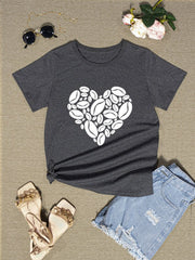 Heart Round Neck Short Sleeve T-Shirt - Cute Little Wish