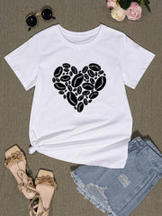 Heart Round Neck Short Sleeve T-Shirt - Cute Little Wish