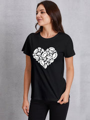 Heart Round Neck Short Sleeve T-Shirt - Cute Little Wish