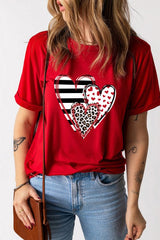 Heart Round Neck Short Sleeve T-Shirt - Cute Little Wish