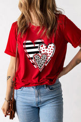 Heart Round Neck Short Sleeve T-Shirt - Cute Little Wish