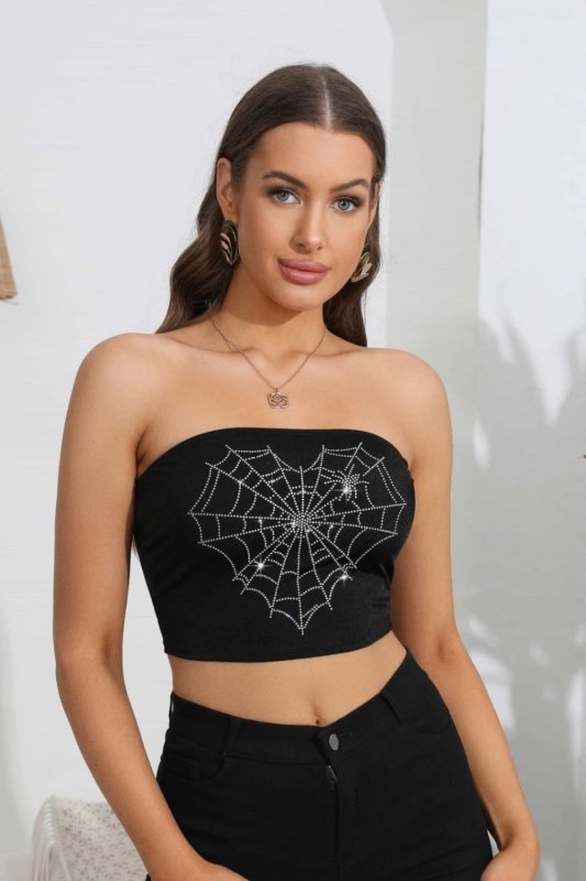 Heart Spider Web Graphic Tube Top - Cute Little Wish