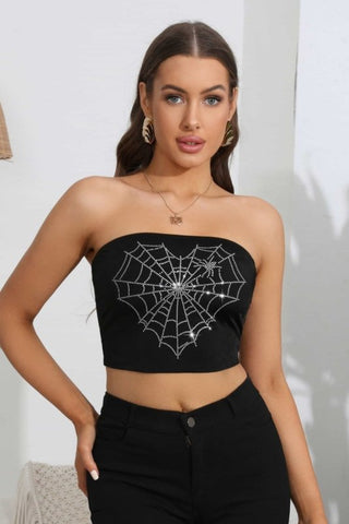 Heart Spider Web Graphic Tube Top - Cute Little Wish