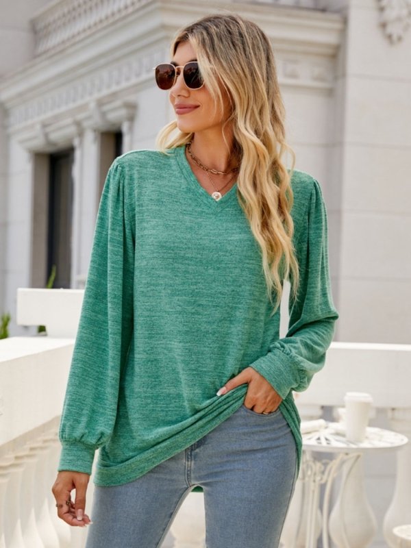 Heathered V - Neck Long Sleeve T-Shirt