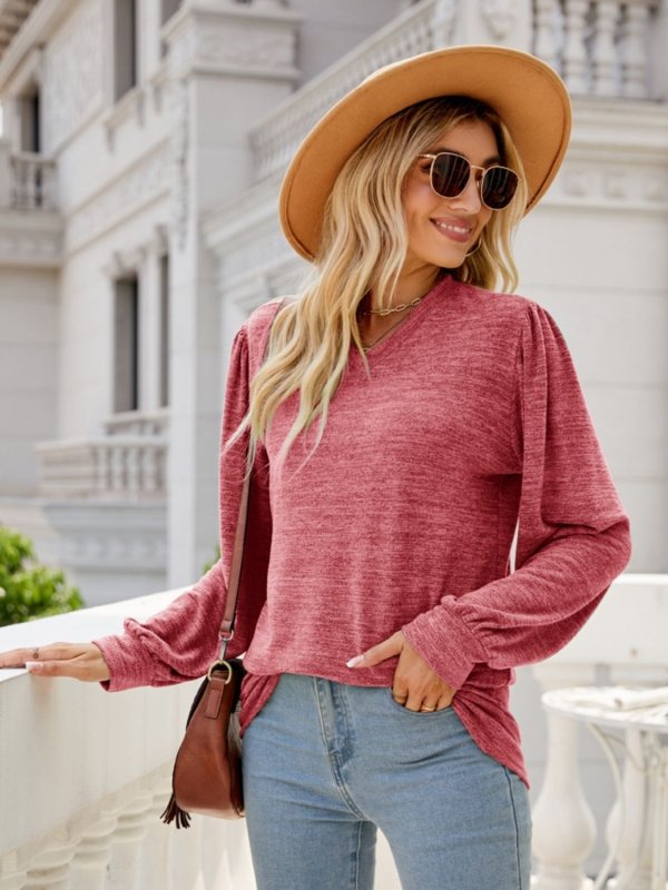 Heathered V - Neck Long Sleeve T-Shirt