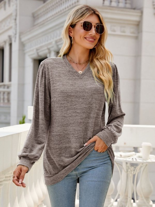 Heathered V - Neck Long Sleeve T-Shirt