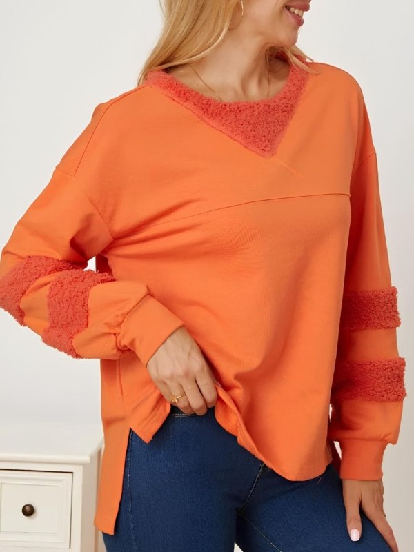 High - Low Round Neck Long Sleeve Sweatshirt