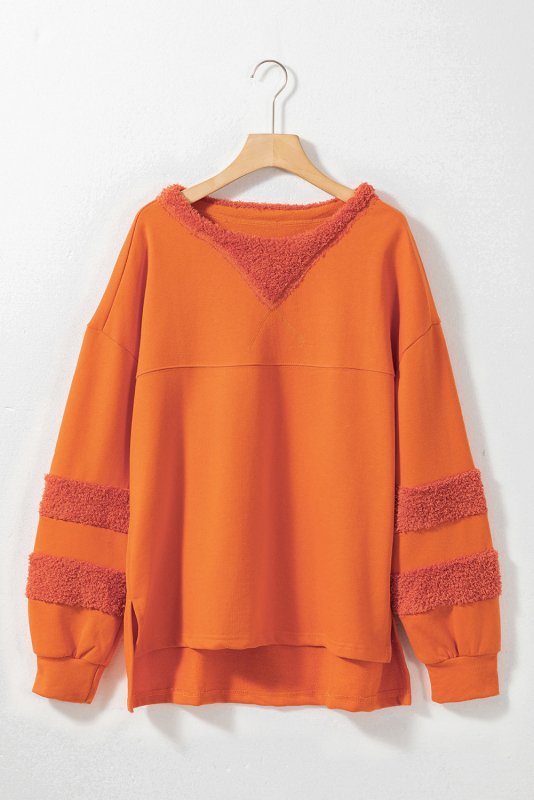 High - Low Round Neck Long Sleeve Sweatshirt