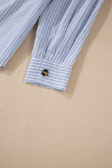 High - Low Striped Collared Neck Long Sleeve Shirt