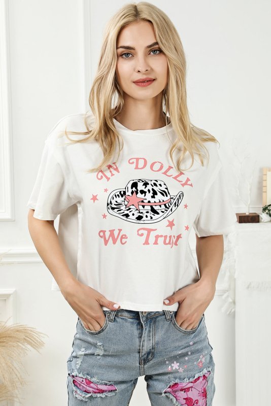 IN DOLLY WE TRUST Round Neck T-Shirt - Cute Little Wish