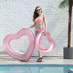 Kawaii Sequin Pink Heart Swimming Ring Heart - Shaped Inflatable Pool Floatie - Cute Little Wish