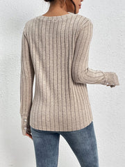 Lace Detail Ribbed V-Neck Long Sleeve Top - Cute Little Wish