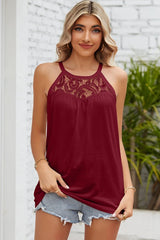 Lace Detail Round Neck Sleeveless Top - Cute Little Wish