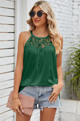 Lace Detail Round Neck Sleeveless Top - Cute Little Wish