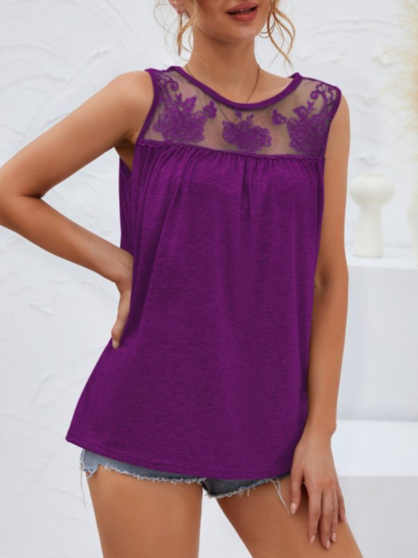 Lace Detail Round Neck Tank - Cute Little Wish