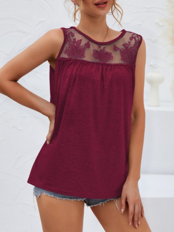 Lace Detail Round Neck Tank - Cute Little Wish