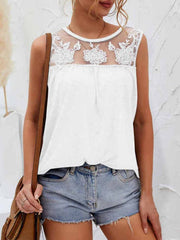 Lace Detail Round Neck Tank - Cute Little Wish