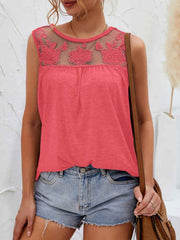 Lace Detail Round Neck Tank - Cute Little Wish