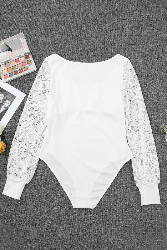 Lace Detail Scoop Neck Long Sleeve Bodysuit - Cute Little Wish