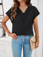 Lace Detail V-Neck Cap Sleeve Blouse - Cute Little Wish