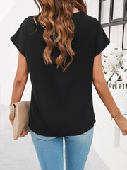 Lace Detail V-Neck Cap Sleeve Blouse - Cute Little Wish