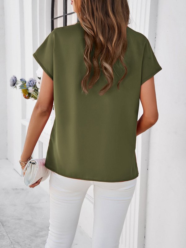 Lace Detail V-Neck Cap Sleeve Blouse - Cute Little Wish