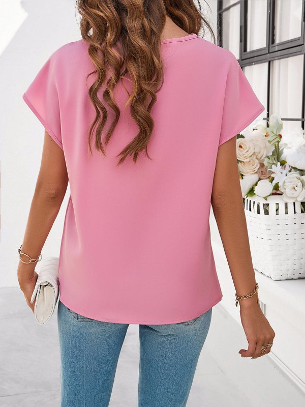 Lace Detail V-Neck Cap Sleeve Blouse - Cute Little Wish