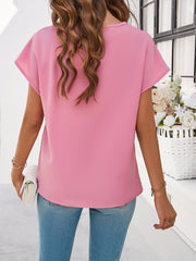 Lace Detail V-Neck Cap Sleeve Blouse - Cute Little Wish