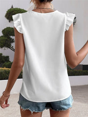 Lace Detail V-Neck Cap Sleeve Blouse - Cute Little Wish