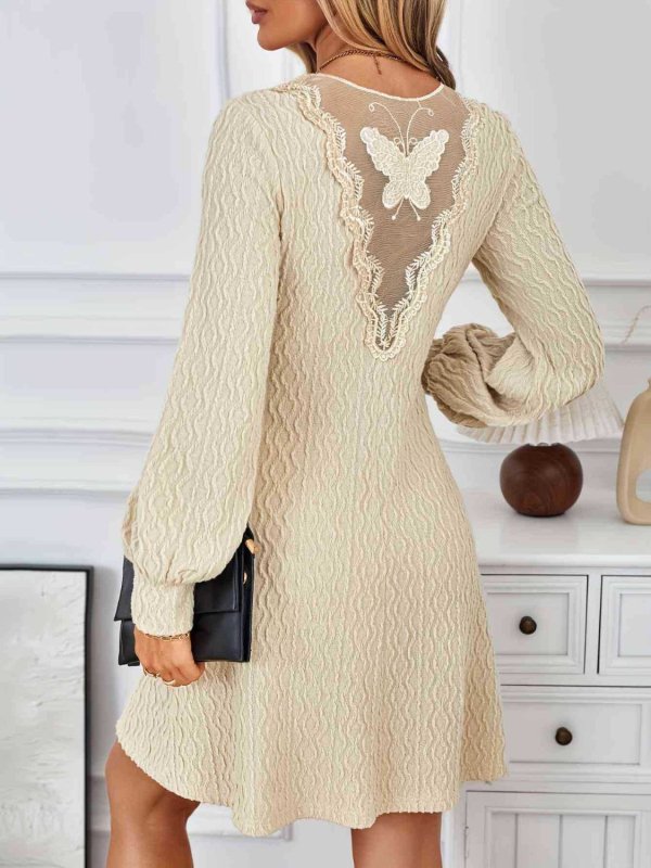 Lace Detail V - Neck Long Sleeve Dress