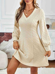 Lace Detail V - Neck Long Sleeve Dress