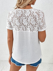 Lace Detail V-Neck Short Sleeve T-Shirt - Cute Little Wish