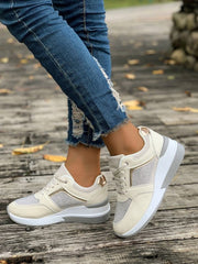 Lace - Up Rhinestone Wedge Sneakers