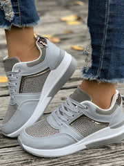 Lace - Up Rhinestone Wedge Sneakers