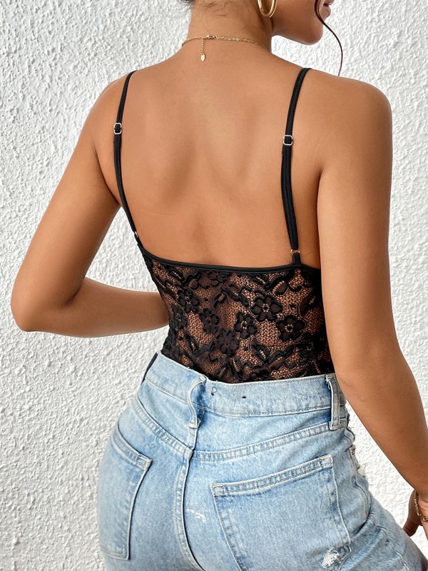 Lace V-Neck Spaghetti Strap Bodysuit - Cute Little Wish