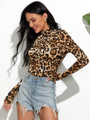 Leopard Mock Neck Long Sleeve T-Shirt - Cute Little Wish