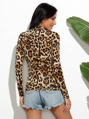 Leopard Mock Neck Long Sleeve T-Shirt - Cute Little Wish