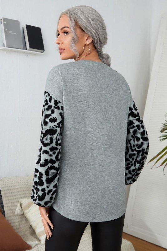 Leopard Round Neck Dropped Shoulder T-Shirt - Cute Little Wish