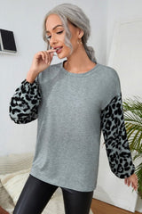 Leopard Round Neck Dropped Shoulder T-Shirt - Cute Little Wish