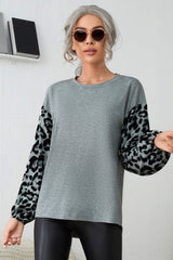 Leopard Round Neck Dropped Shoulder T-Shirt - Cute Little Wish