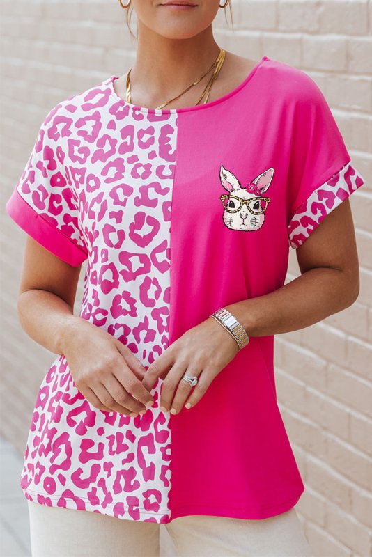 Leopard Round Neck Short Sleeve T-Shirt - Cute Little Wish