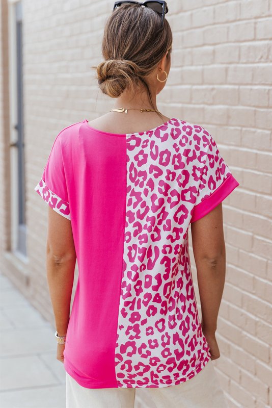 Leopard Round Neck Short Sleeve T-Shirt - Cute Little Wish