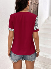 Leopard Round Neck Short Sleeve Tee - Cute Little Wish