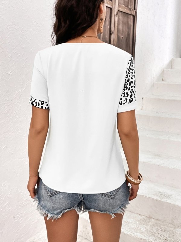 Leopard Round Neck Short Sleeve Tee - Cute Little Wish