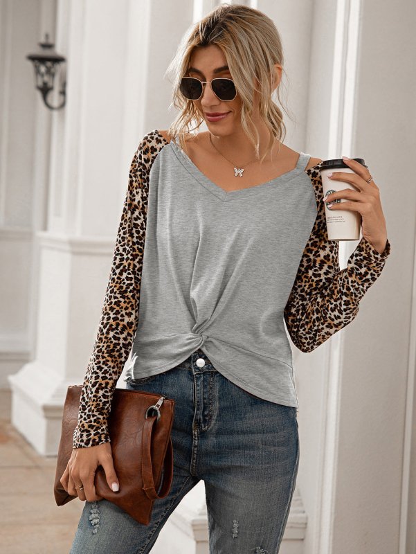 Leopard Twist Front Cold-Shoulder Tee - Cute Little Wish